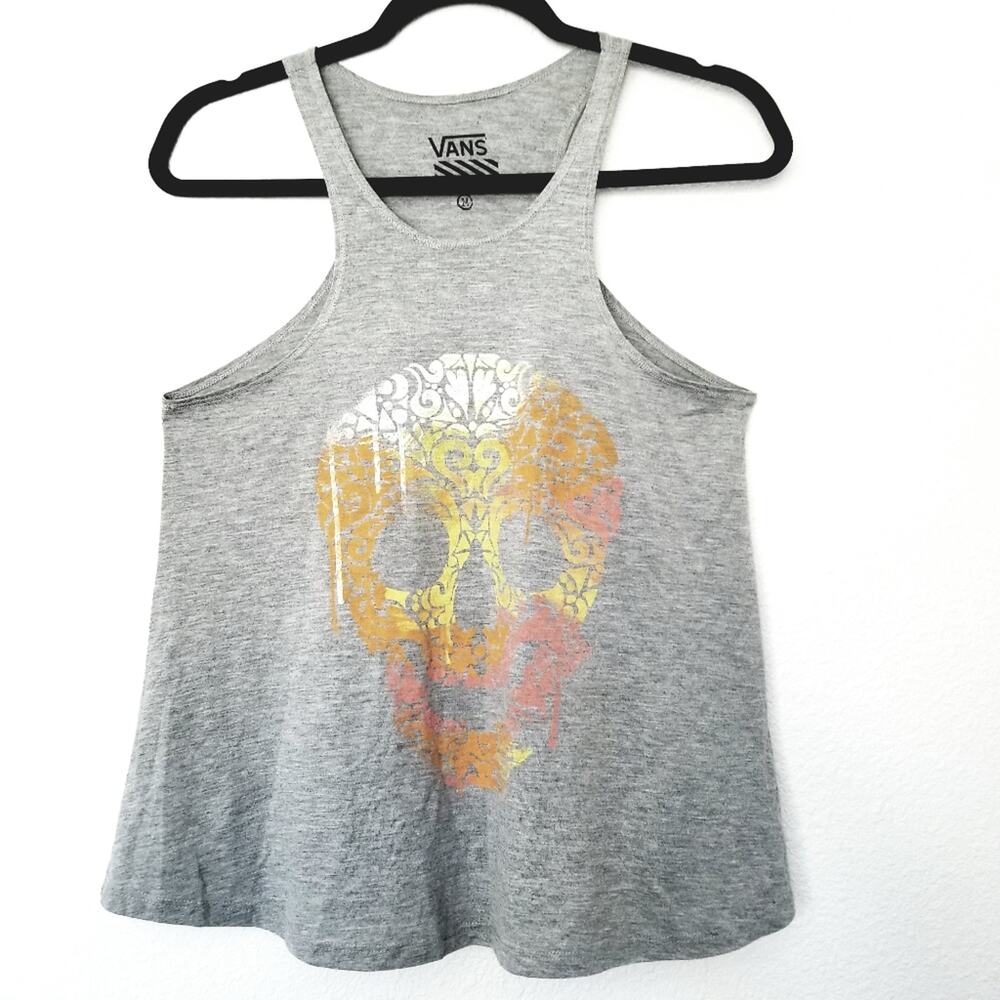 Vans Racerback Grey Pastel Sugar Skull Print Tank Top, Size: Medium, EUC